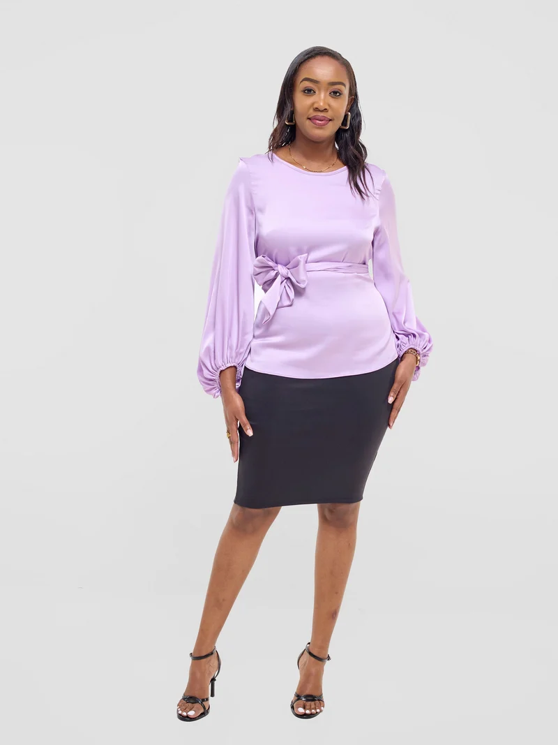 Vivo Izzy Satin Bishop Sleeve Top - Light Purple