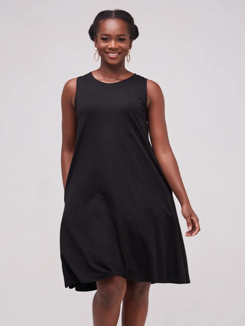 Vivo Basic Sleeveless Kena Tent Dress In Ponte - Black
