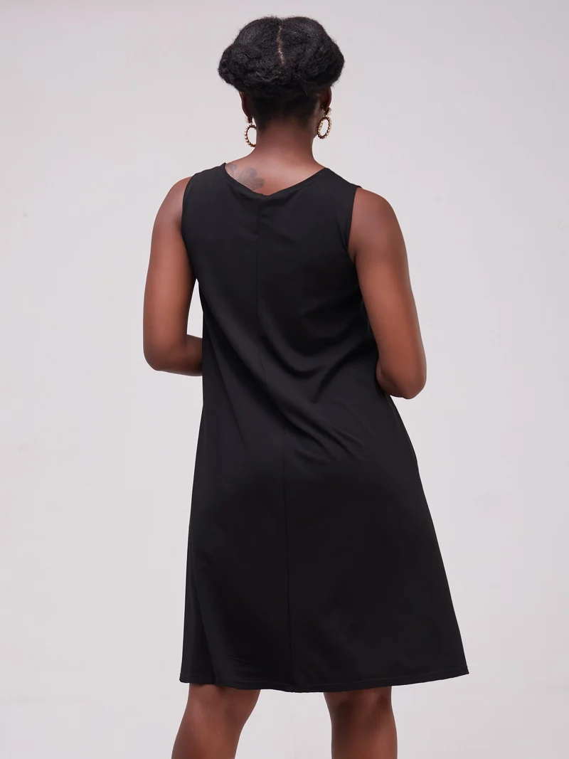 Vivo Basic Sleeveless Kena Tent Dress In Ponte - Black