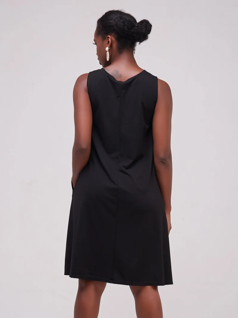 Vivo Basic Sleeveless Kena Tent Dress In Ponte - Black