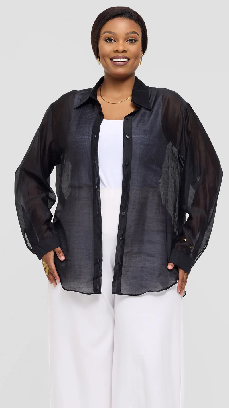 Vivo Drop Shoulder Shirt in Organza - Black