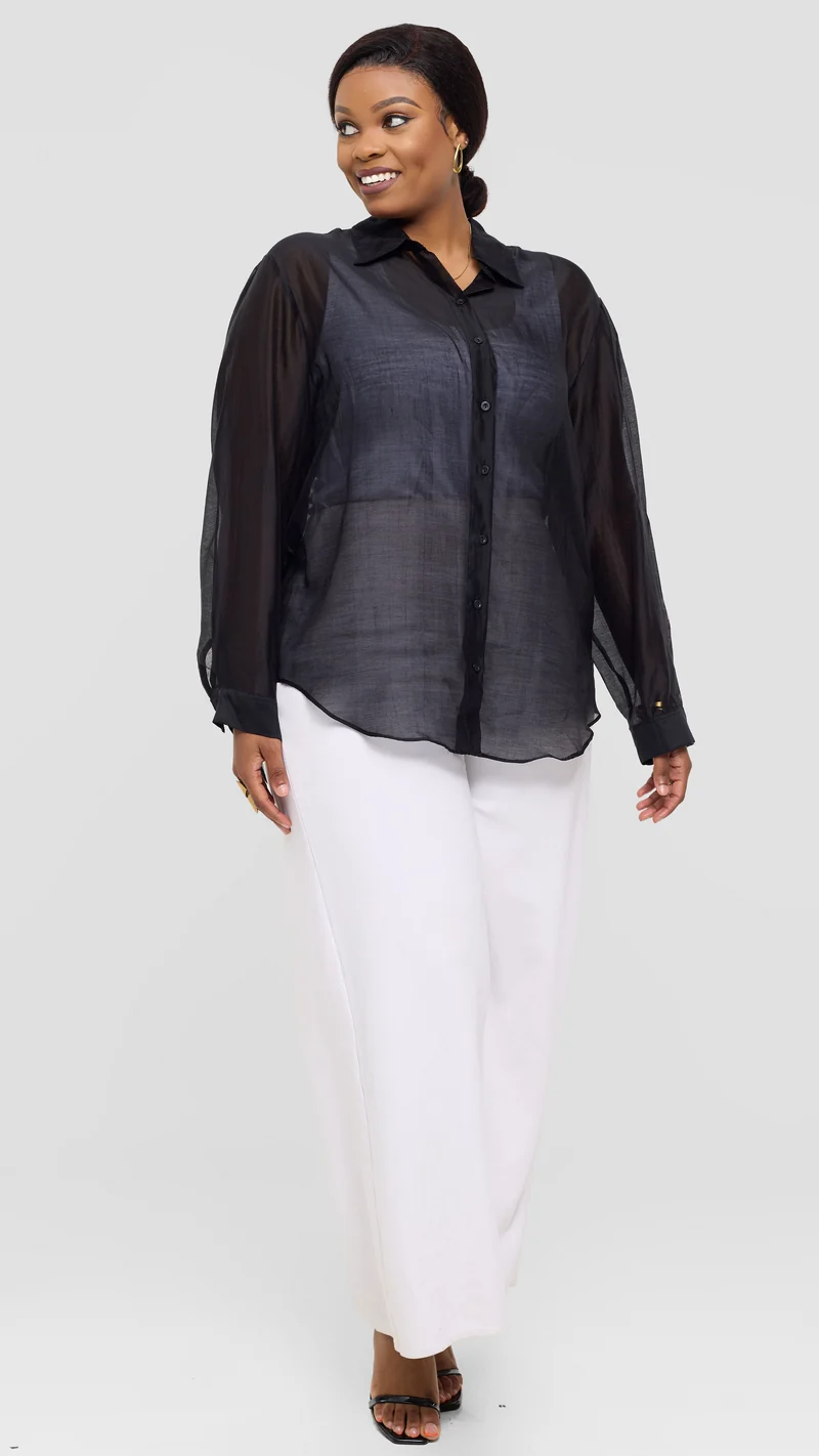 Vivo Drop Shoulder Shirt in Organza - Black