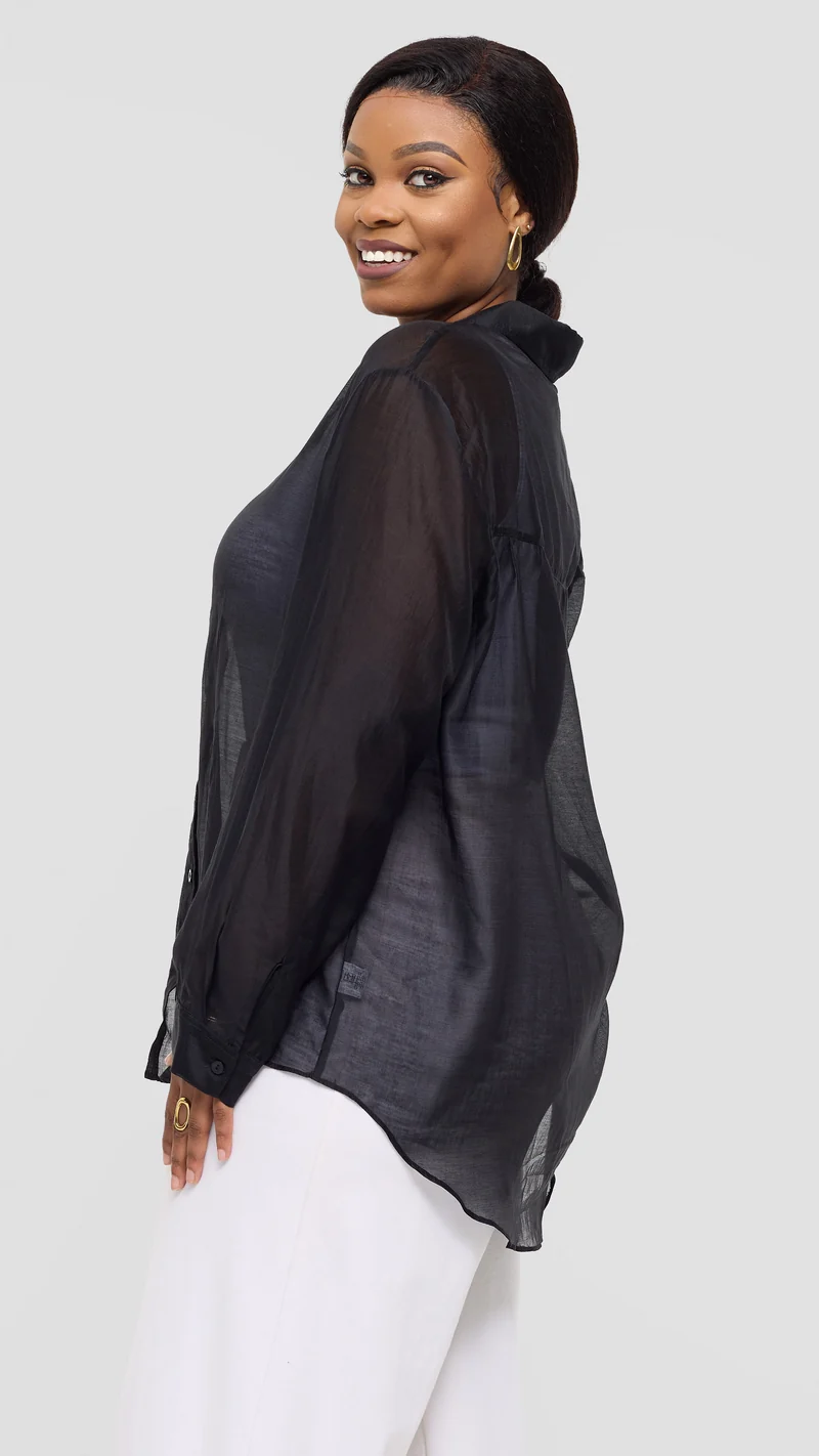 Vivo Drop Shoulder Shirt in Organza - Black