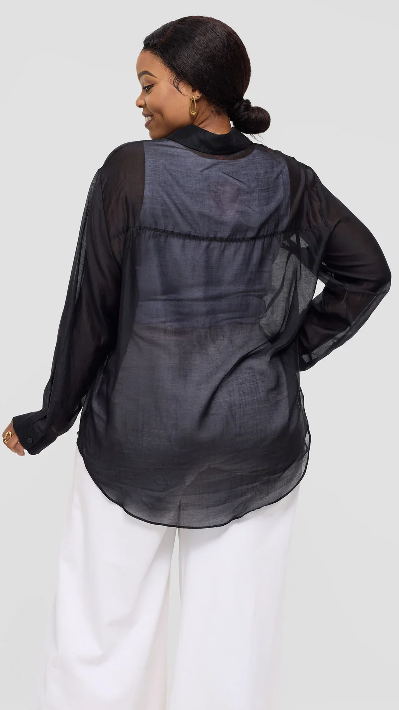 Vivo Drop Shoulder Shirt in Organza - Black