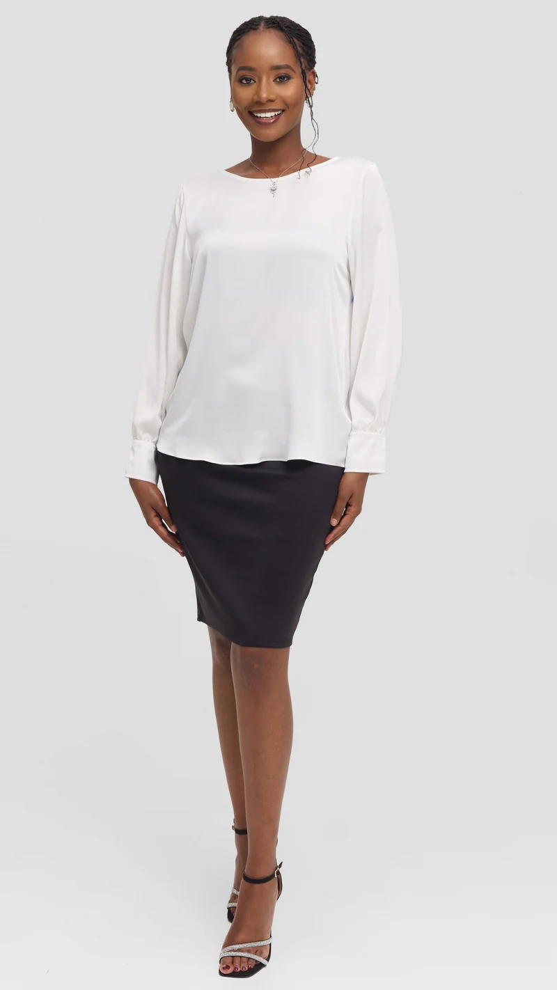Vivo Tatili Bishop Long Sleeve Top in Satin - Off White