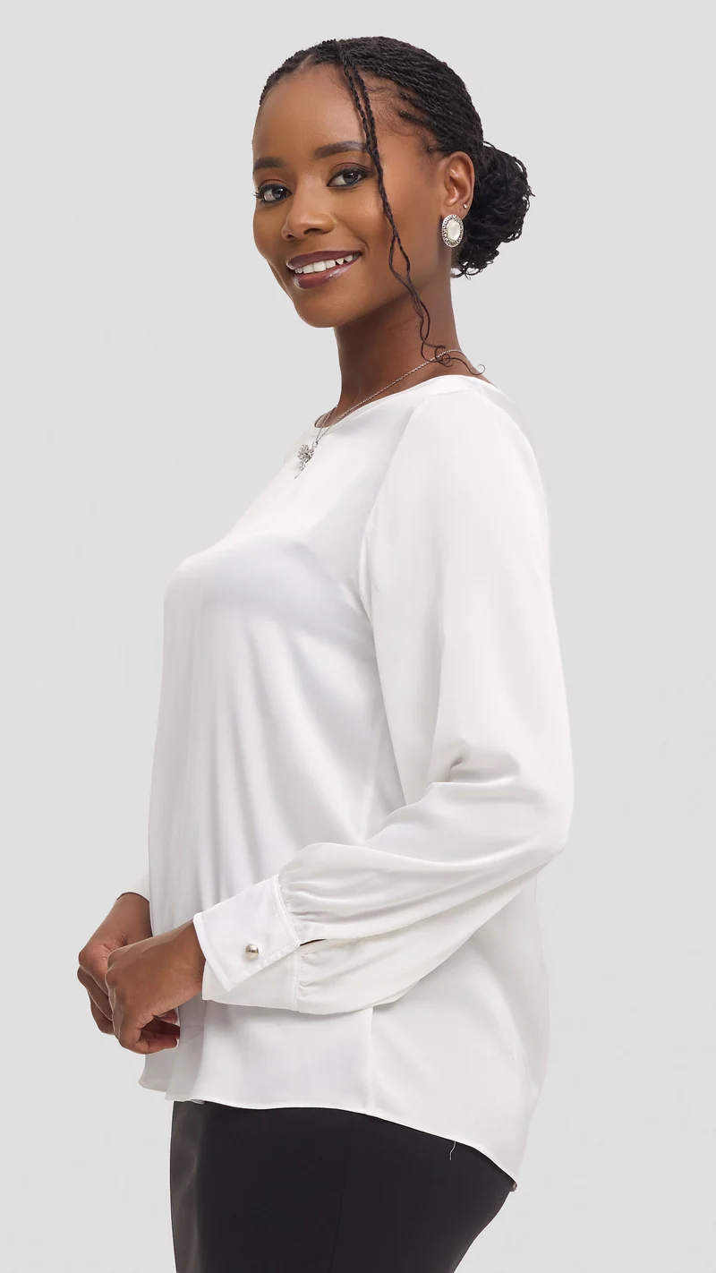Vivo Tatili Bishop Long Sleeve Top in Satin - Off White