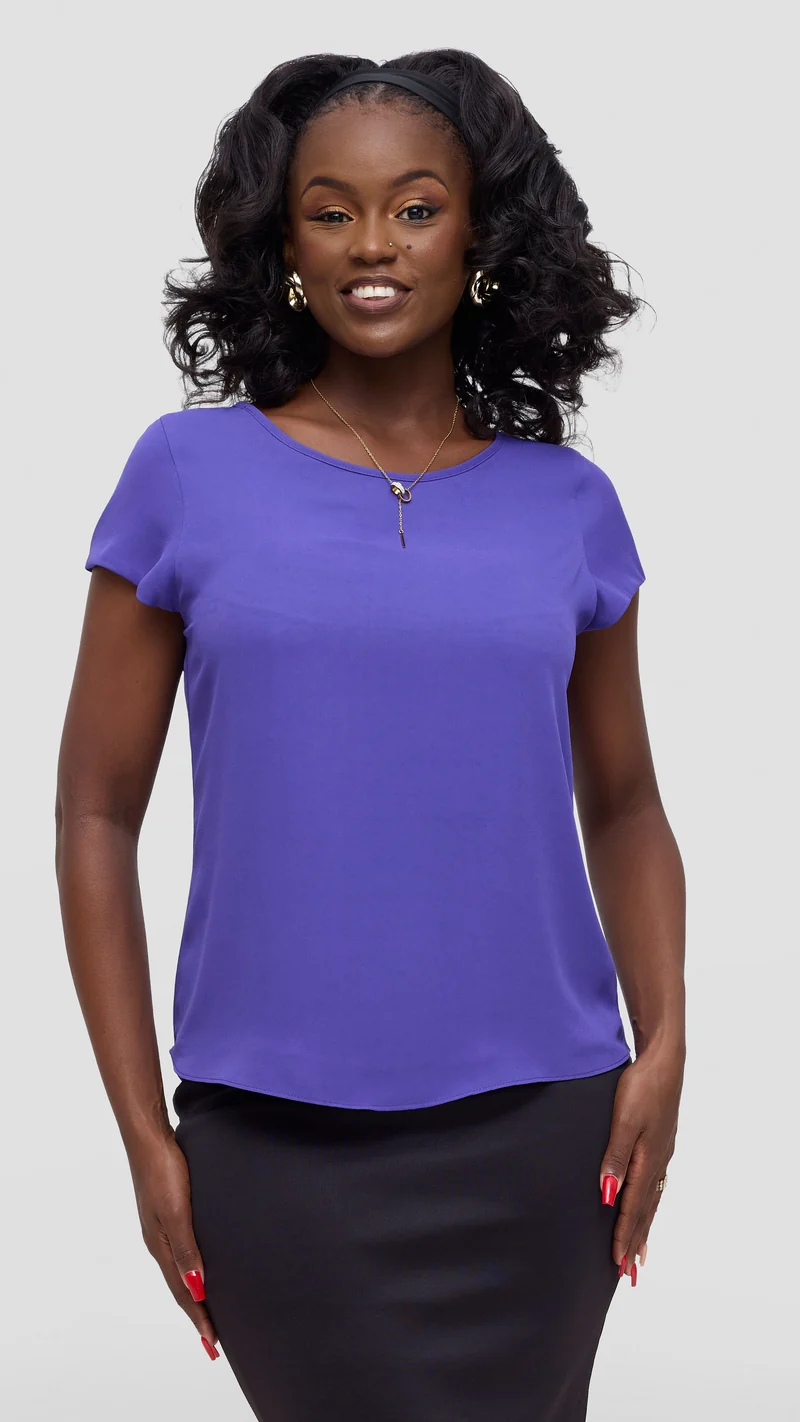 Vivo Basic Chiffon Cap Sleeve Top (Double Layered) - Purple
