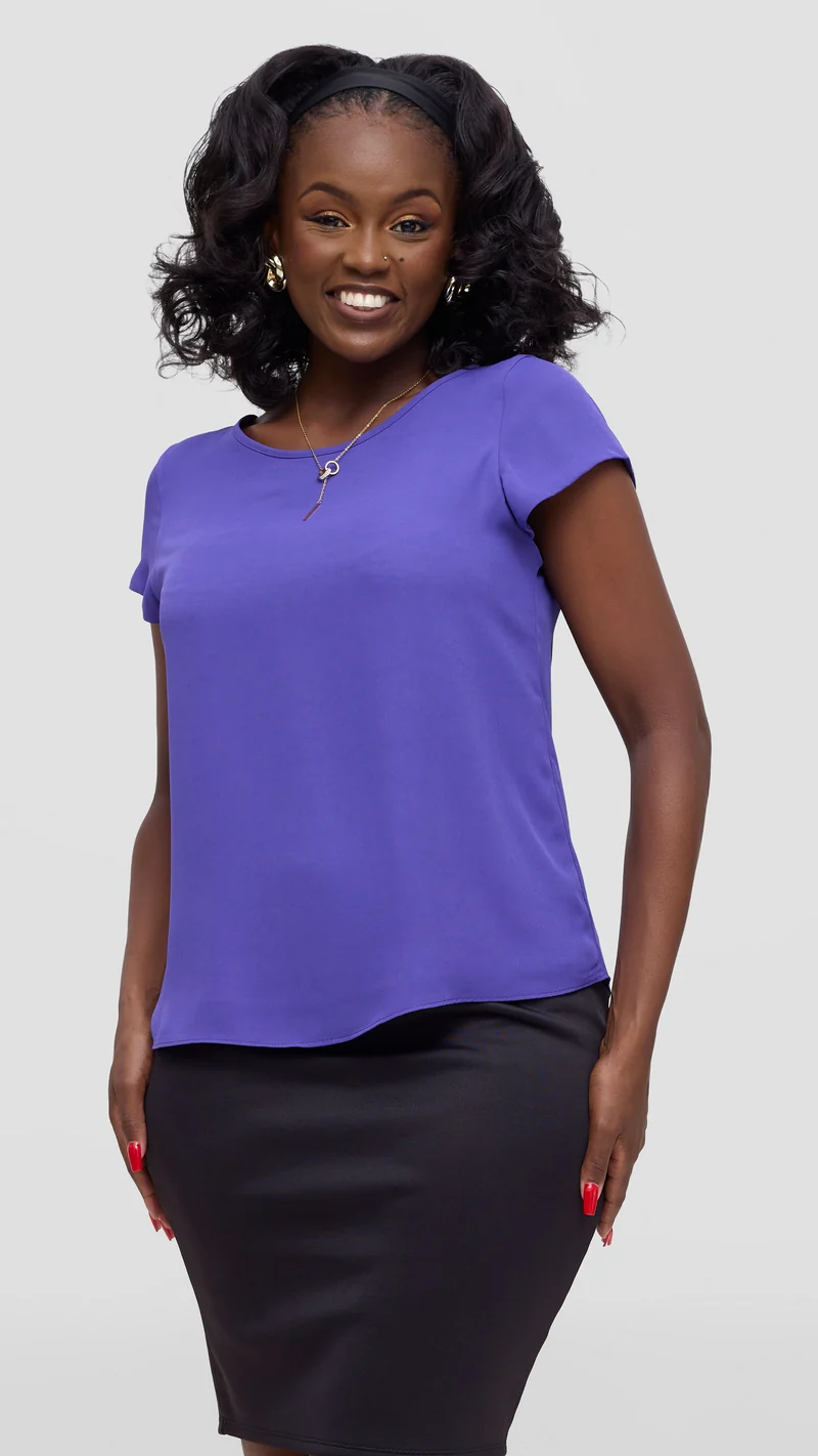 Vivo Basic Chiffon Cap Sleeve Top (Double Layered) - Purple