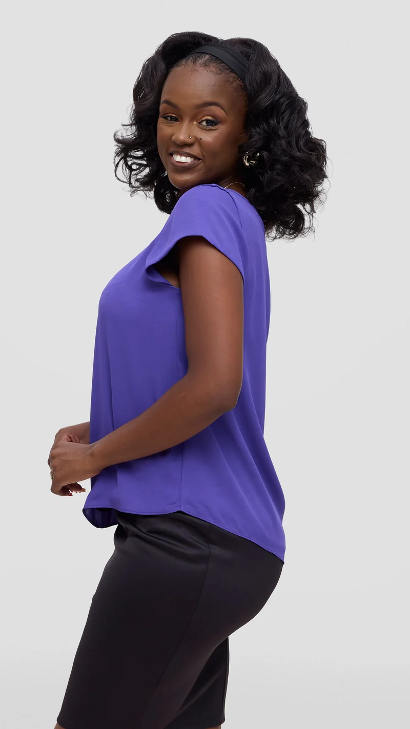 Vivo Basic Chiffon Cap Sleeve Top (Double Layered) - Purple