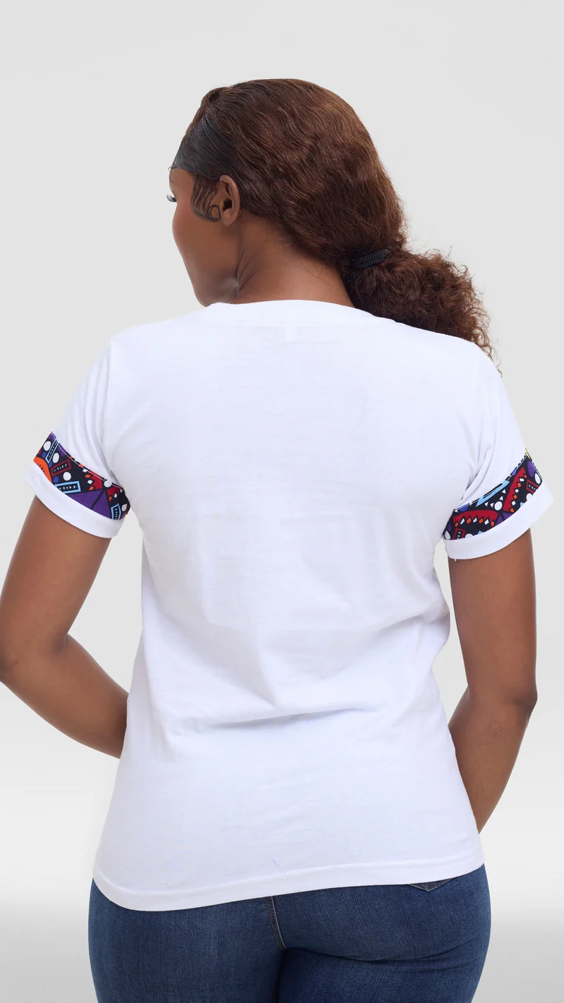 Princess Affair Tshirt with Ankara Detail - White