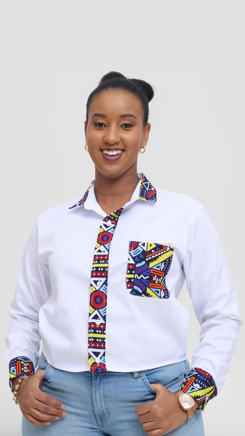 Princess Affair Crop Shirt with Ankara Detail - White