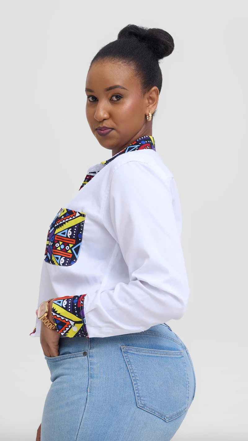 Princess Affair Crop Shirt with Ankara Detail - White