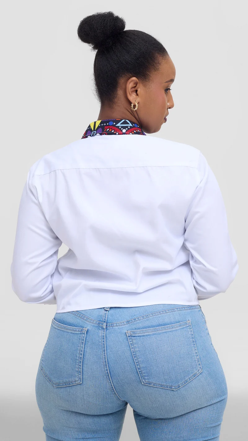 Princess Affair Crop Shirt with Ankara Detail - White