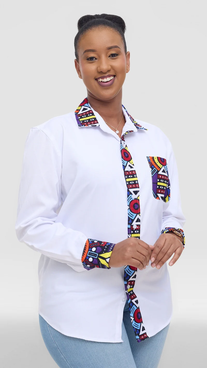 Princess Affair Shirt with Ankara Detail - White