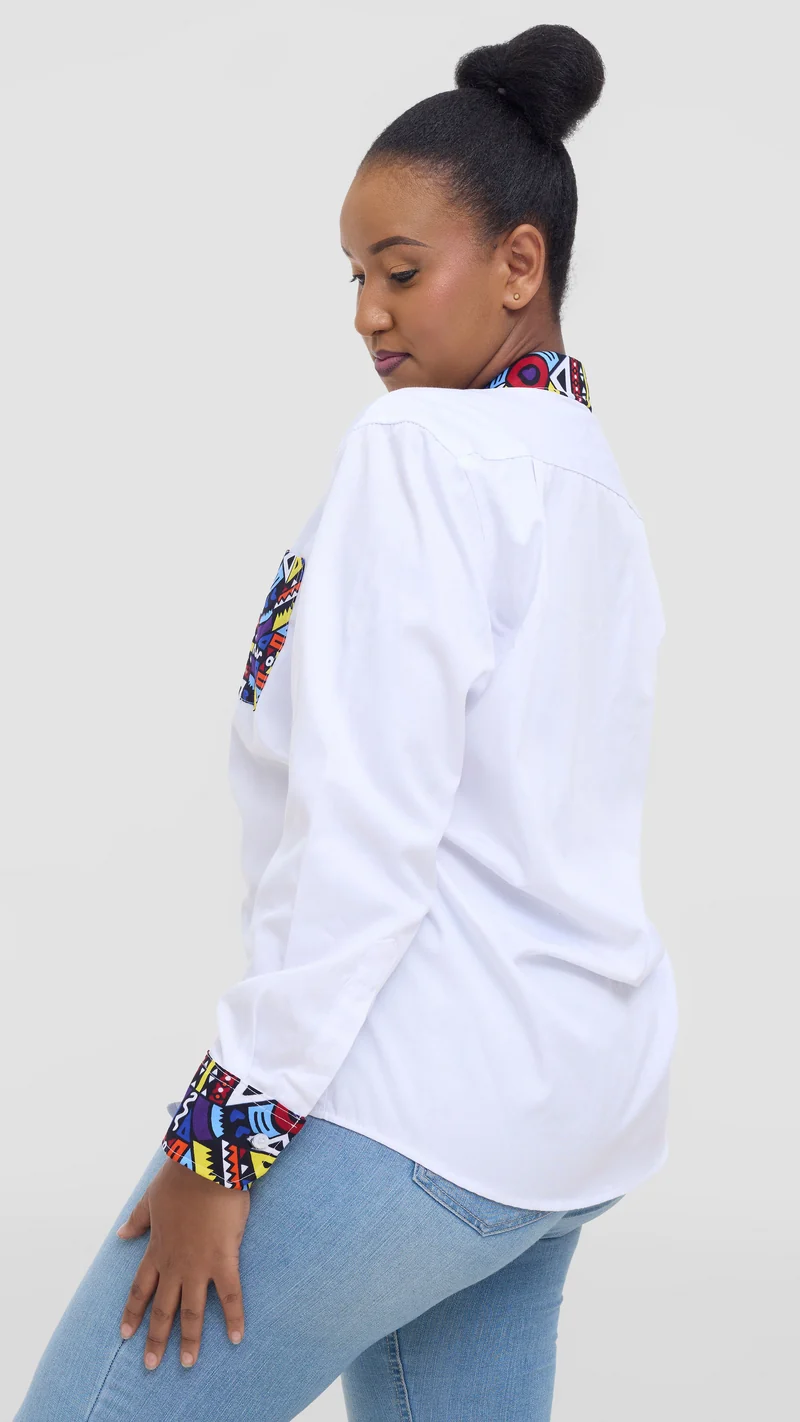 Princess Affair Shirt with Ankara Detail - White