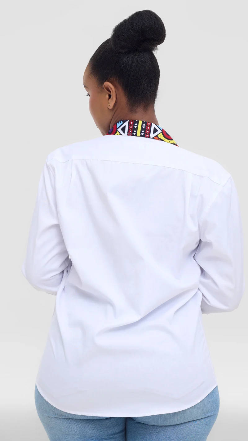 Princess Affair Shirt with Ankara Detail - White