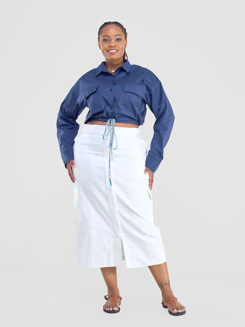 Safari by Vivo Kamari Long Sleeve Drawstring Shacket - Navy Blue