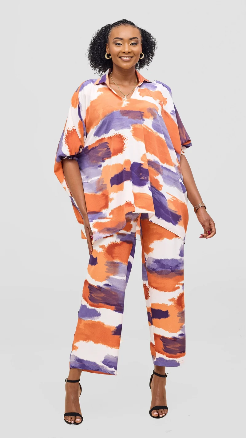 Vivo Sanali Wide Leg Pants- Purple / Peach Print