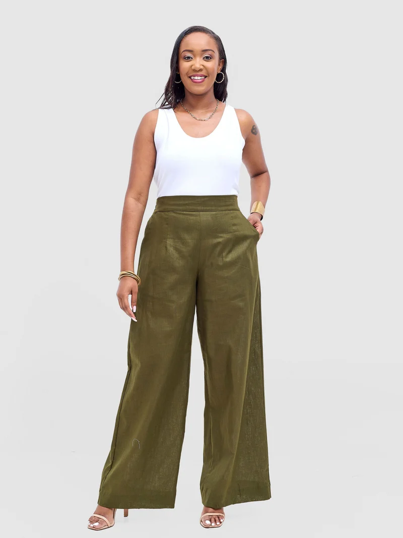 Safari by Vivo Tiwa Wide Leg Pants in Linen - Hunters