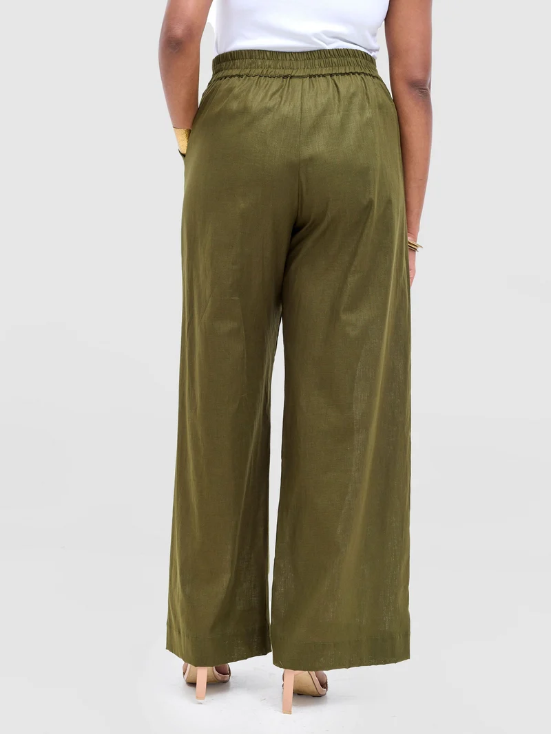 Safari by Vivo Tiwa Wide Leg Pants in Linen - Hunters
