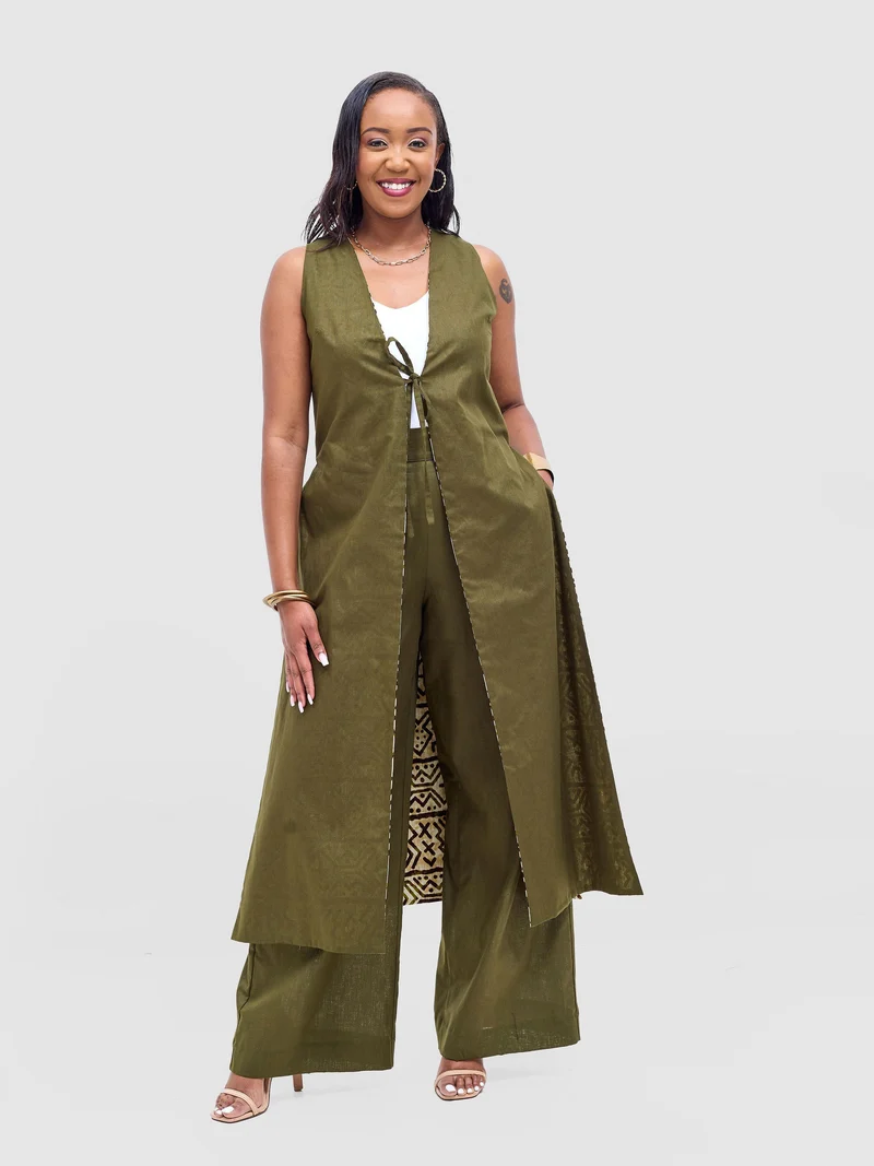 Safari by Vivo Tiwa Wide Leg Pants in Linen - Hunters