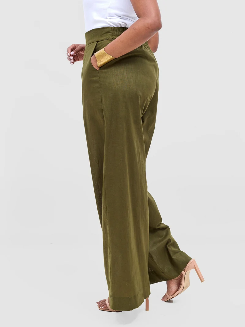 Safari by Vivo Tiwa Wide Leg Pants in Linen - Hunters