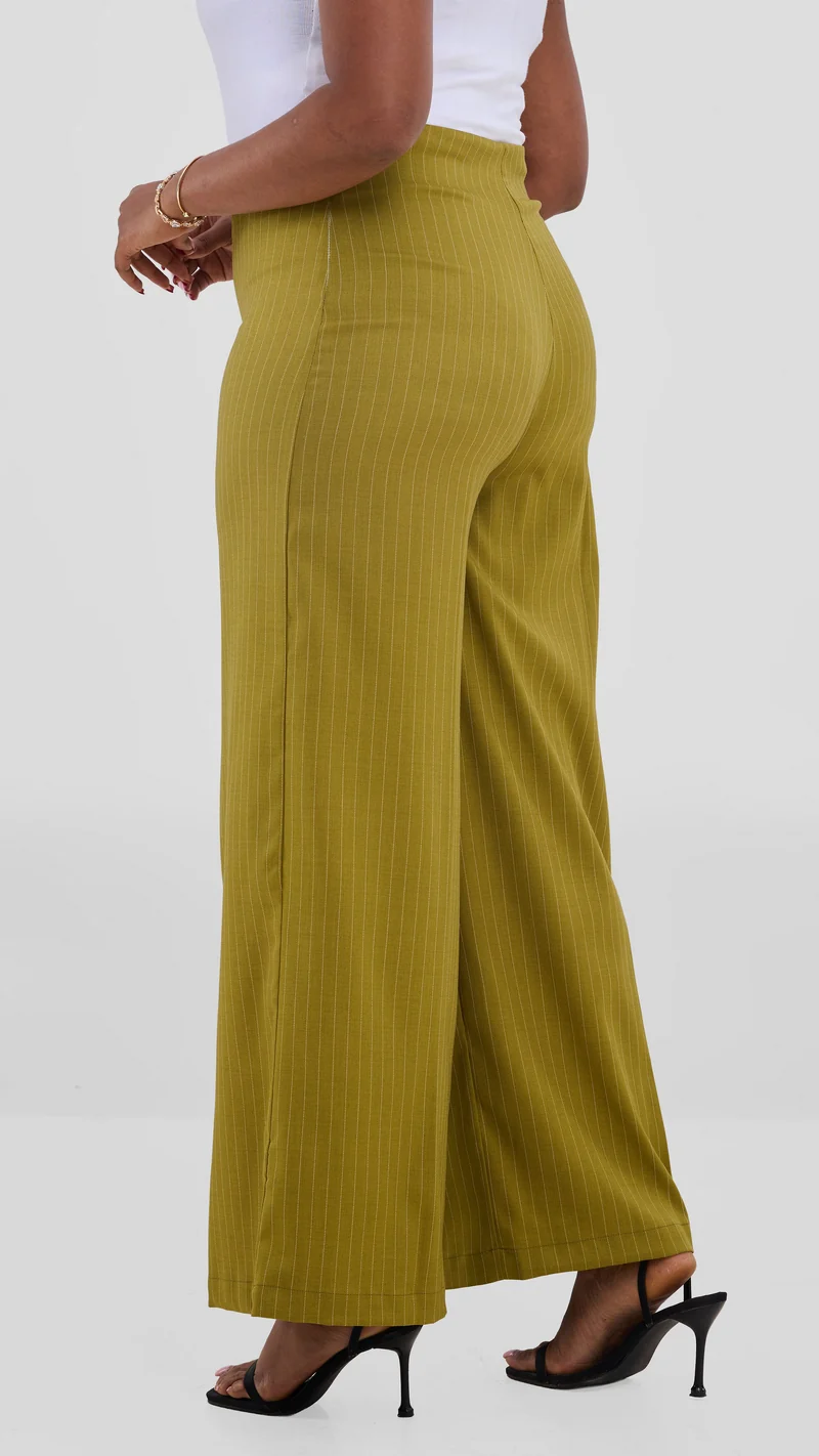Vivo Studio Striped Pants In Crepe - Olive Striped Print