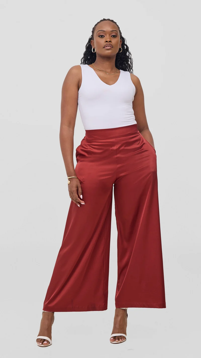 Vivo Chidii Wide Leg Pants - Dark Red