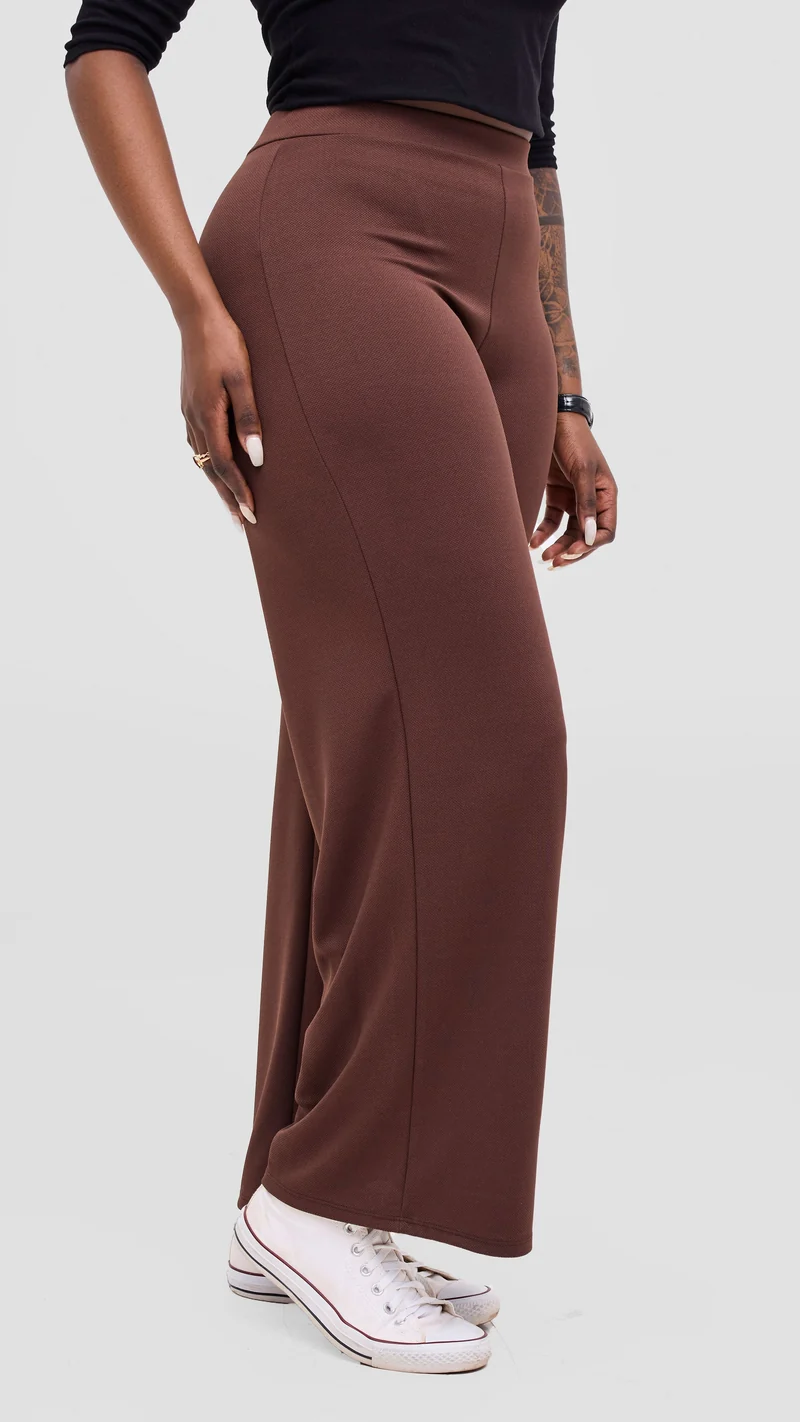 Vivo Selah Palazzo Pants in Stretch Rib Stretch Rib - Chocolate