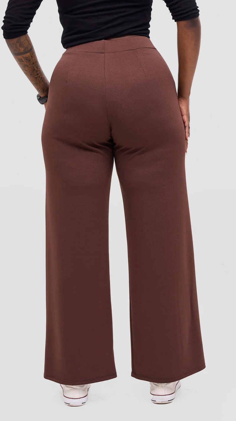 Vivo Selah Palazzo Pants in Stretch Rib Stretch Rib - Chocolate