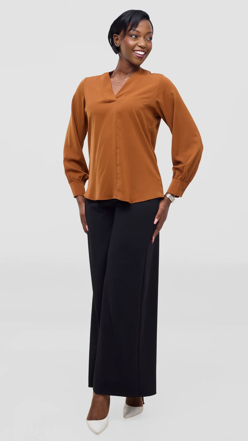 Vivo Ajani V-Neck Top in Crepe - Rust