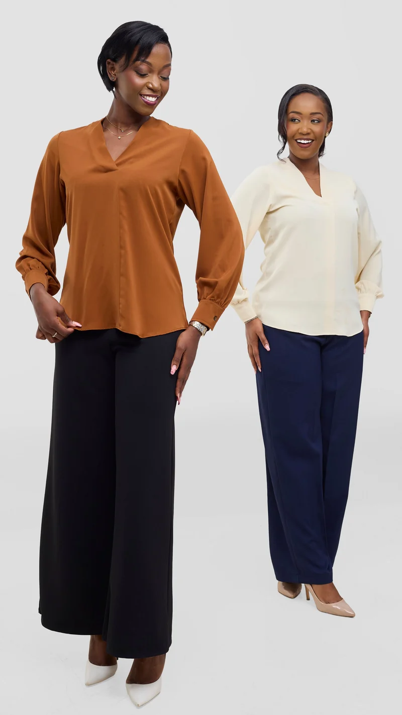 Vivo Ajani V-Neck Top in Crepe - Rust
