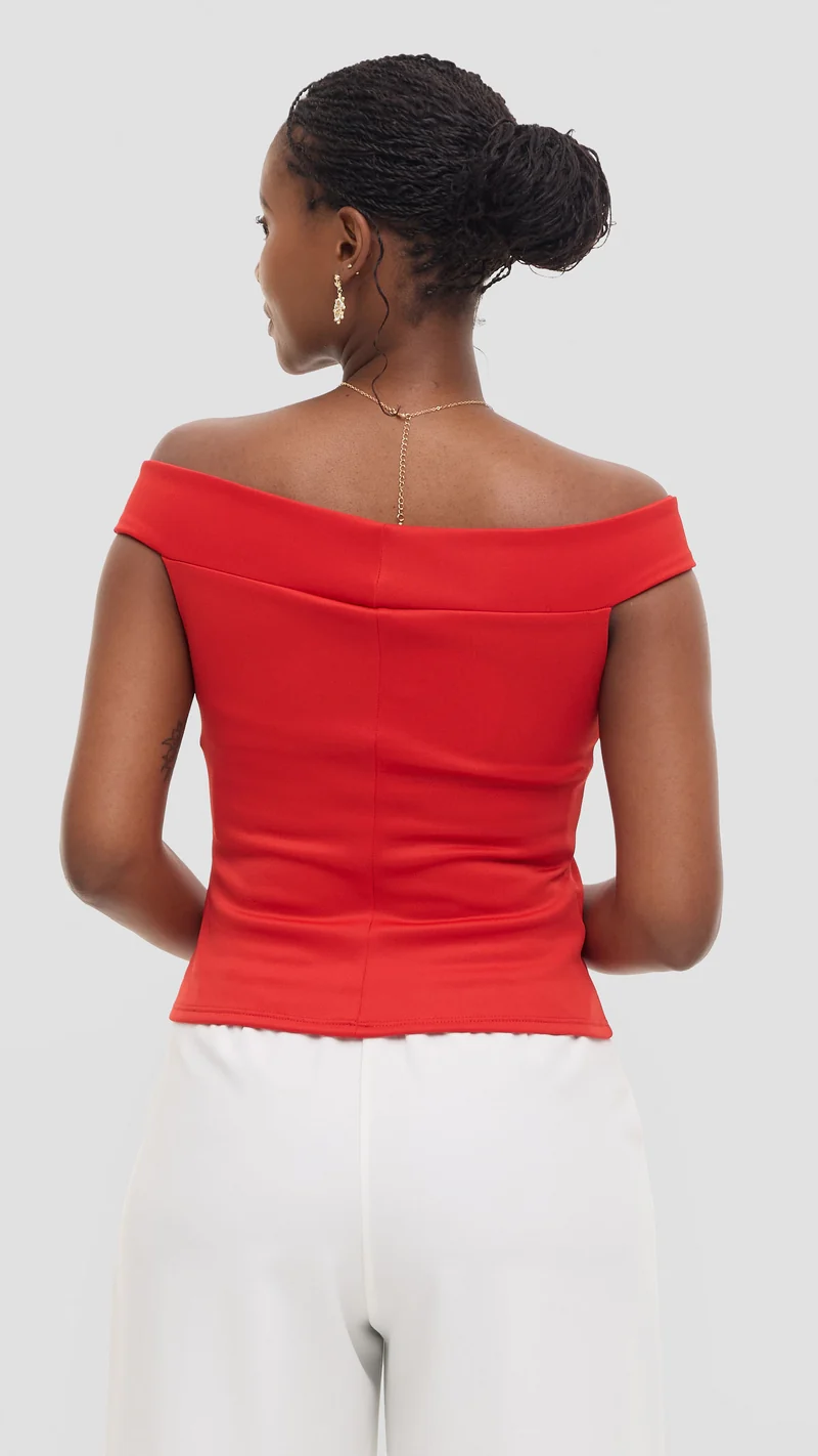 Vivo Boat Neck Top in Scuba - Red