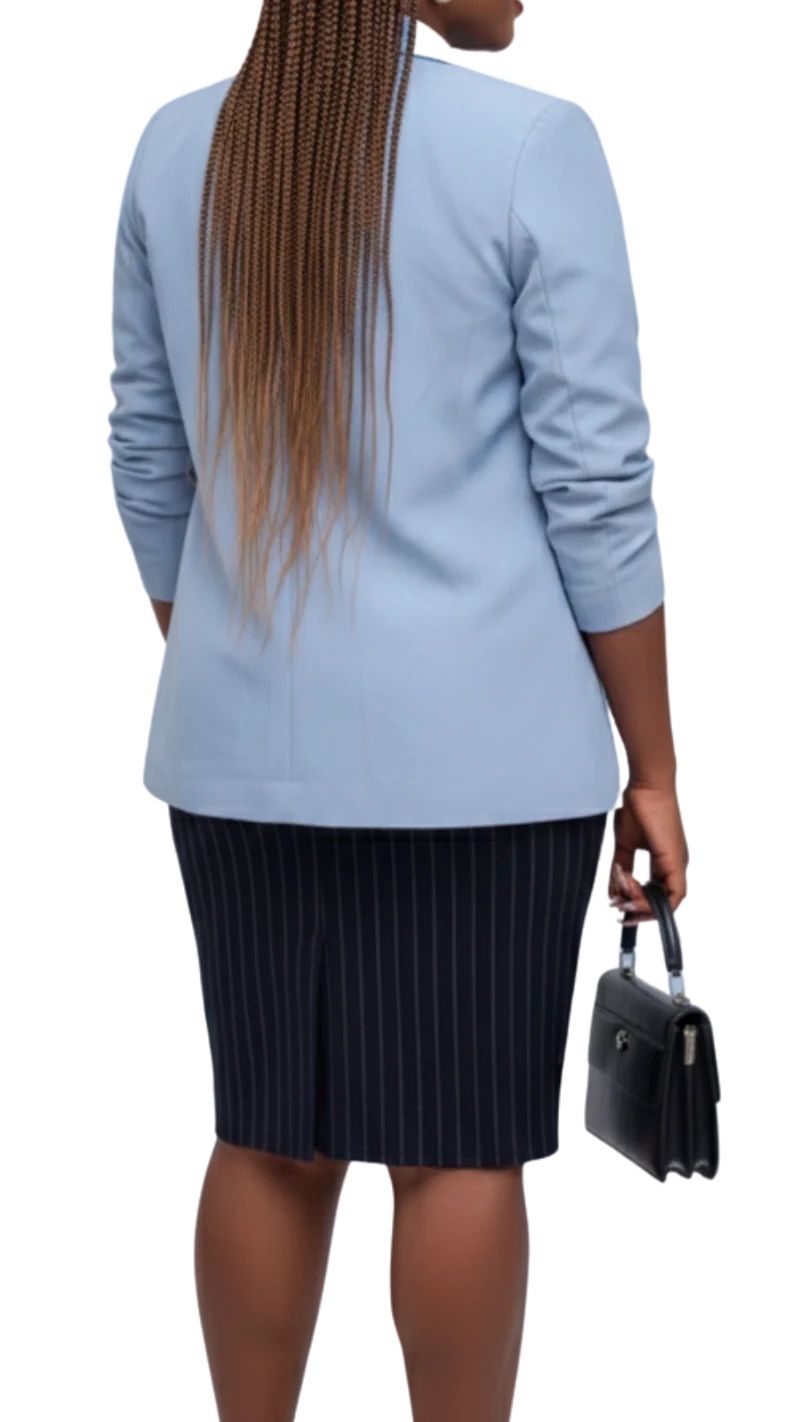 The Fashion Frenzy Elara Tailored Double-Button Blazer - Sky Blue