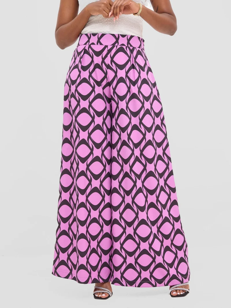 Vivo Basic Crepe Pants - Purple / Black Tiki Print