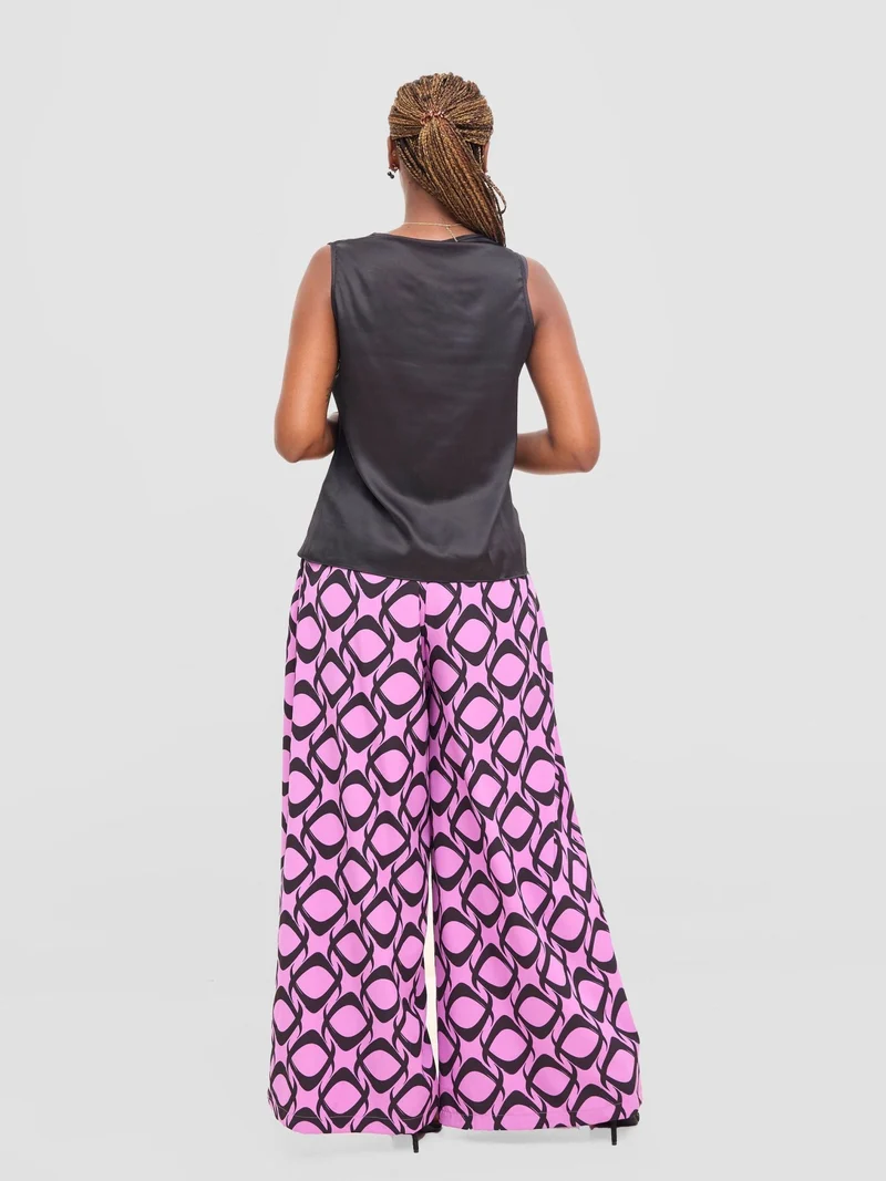 Vivo Basic Crepe Pants - Purple / Black Tiki Print