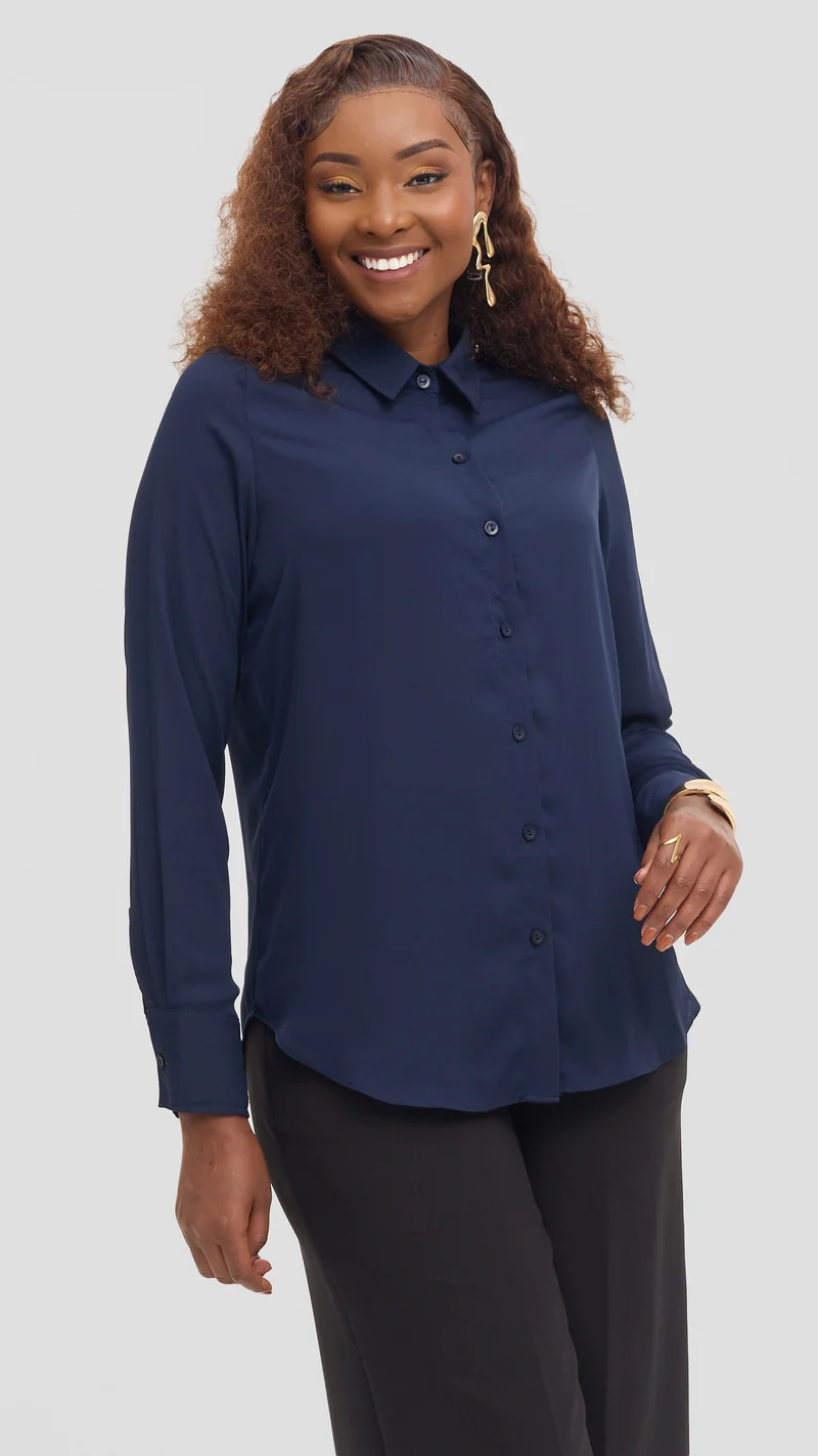 Vivo Button Up Shirt in Chiffon - Navy