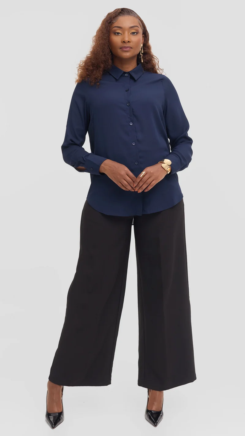 Vivo Button Up Shirt in Chiffon - Navy