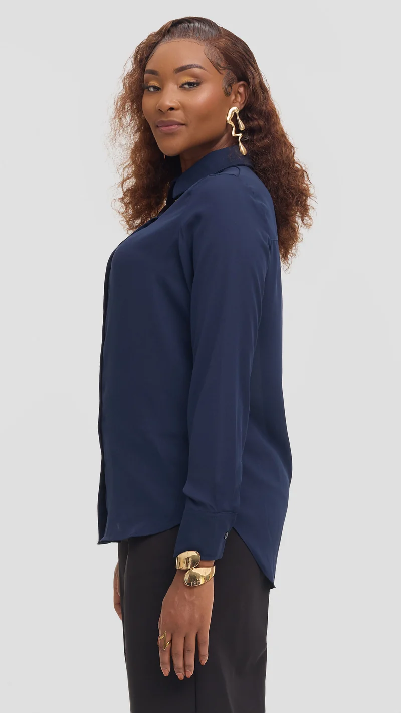 Vivo Button Up Shirt in Chiffon - Navy