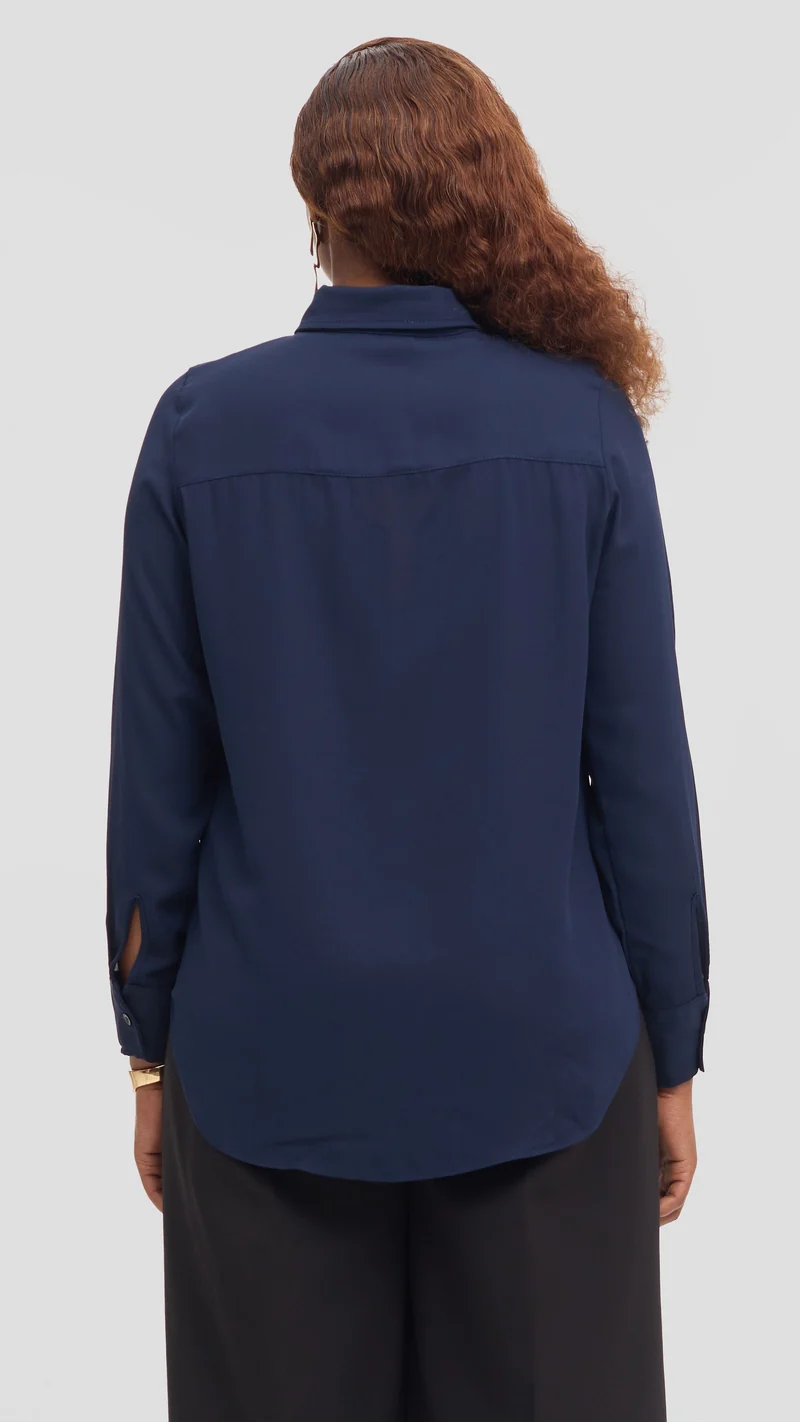 Vivo Button Up Shirt in Chiffon - Navy