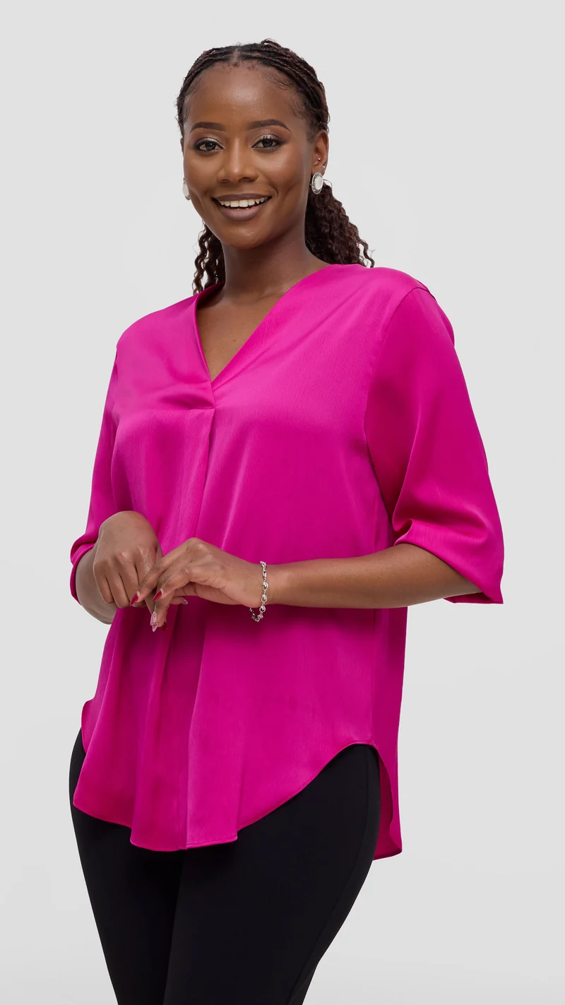 Vivo Dua Shirt in Textured Satin - Magenta