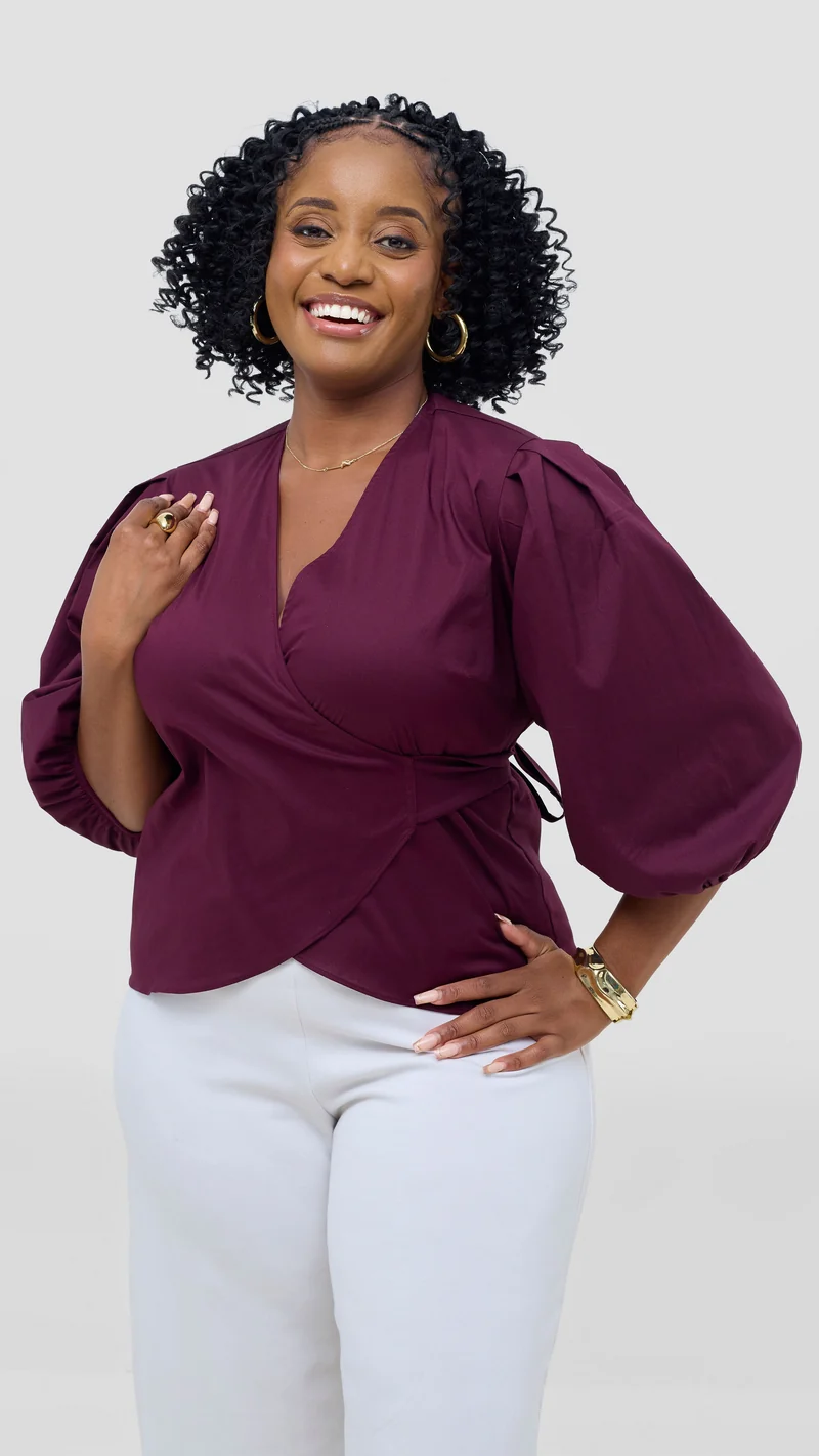 Vivo 3/4 Sleeve Wrap Top in Cotton - Mulberry