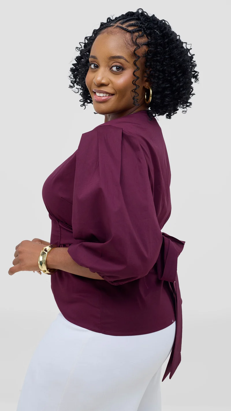 Vivo 3/4 Sleeve Wrap Top in Cotton - Mulberry