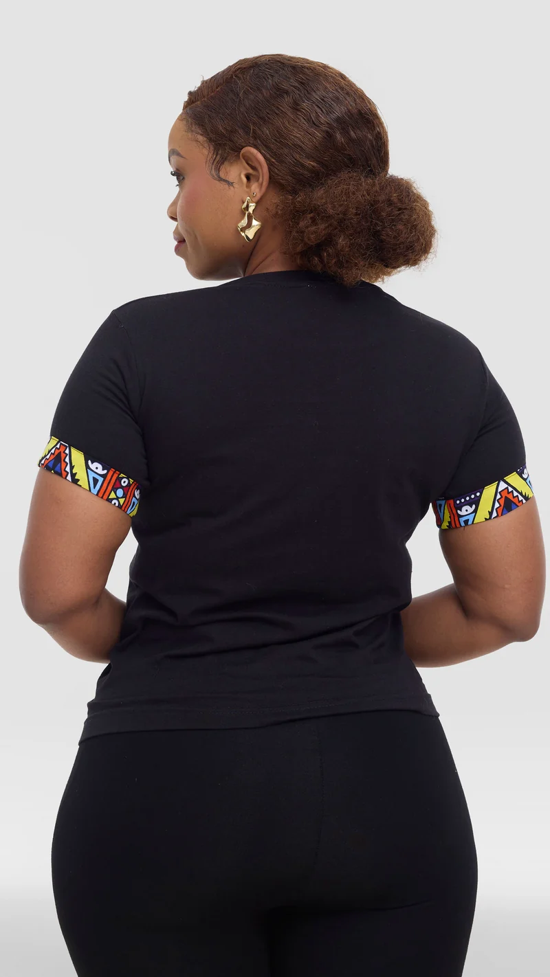 Princess Affair Tshirt with Ankara Pocket Detail - Black