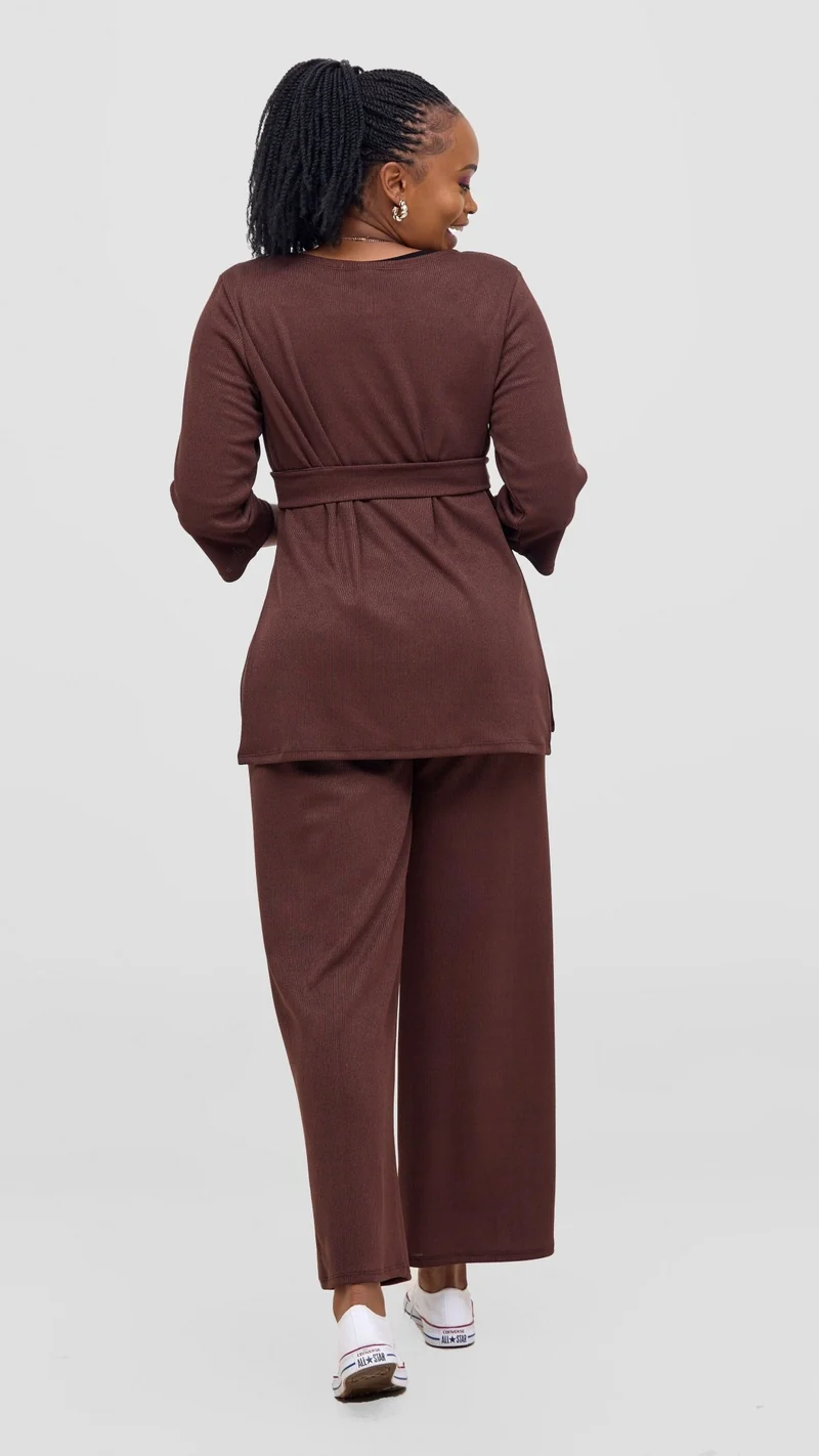 Vivo Rema 3/4 Sleeve Side Slit Tunic Top - Chocolate