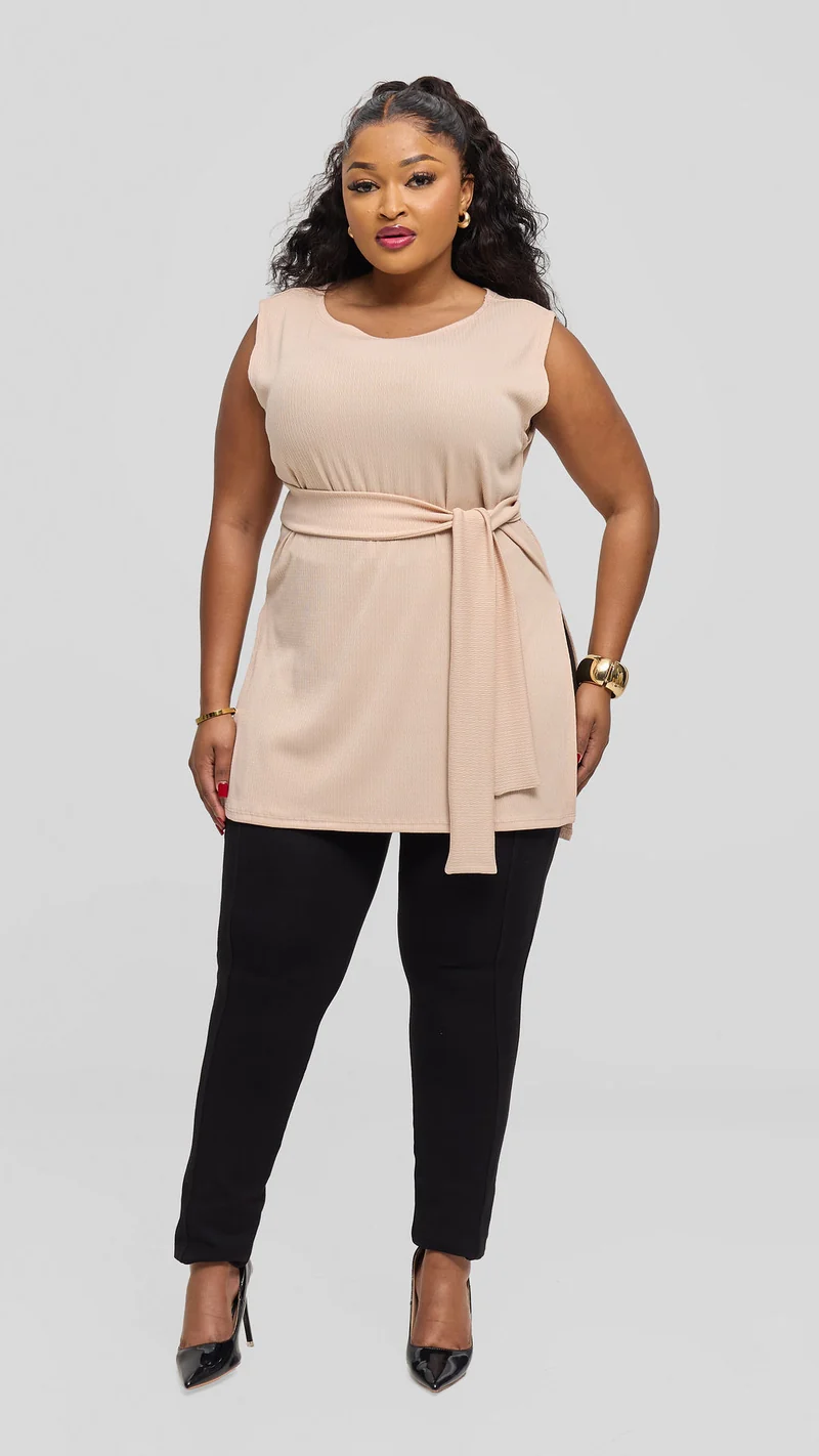 Vivo Rema Slit Tunic Top - Buttermilk