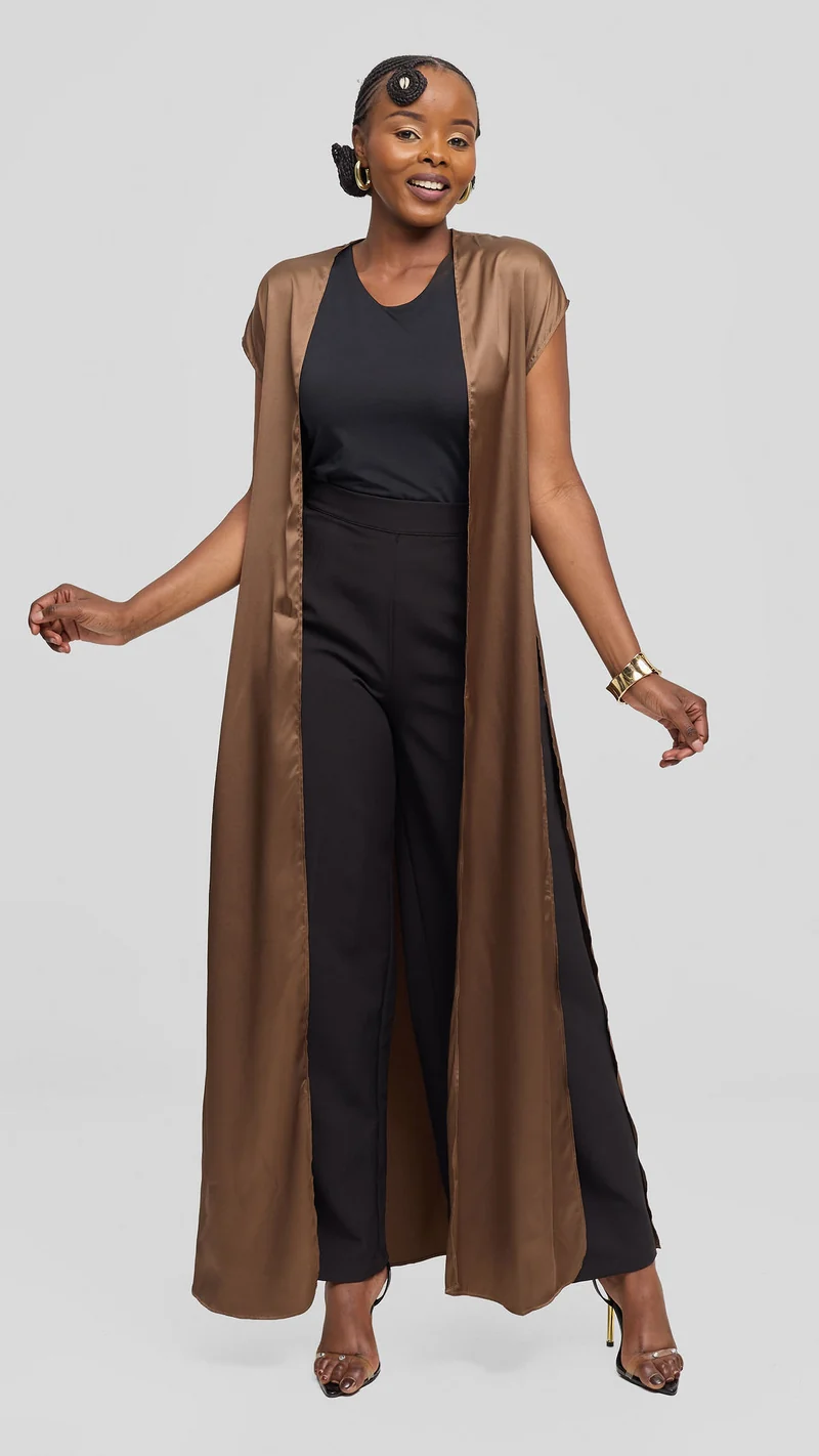 Vivo Chidii Drop Shoulder Kimono - Chocolate Brown