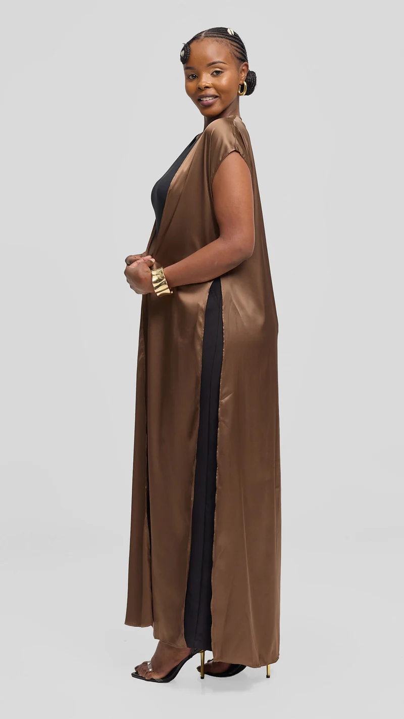 Vivo Chidii Drop Shoulder Kimono - Chocolate Brown
