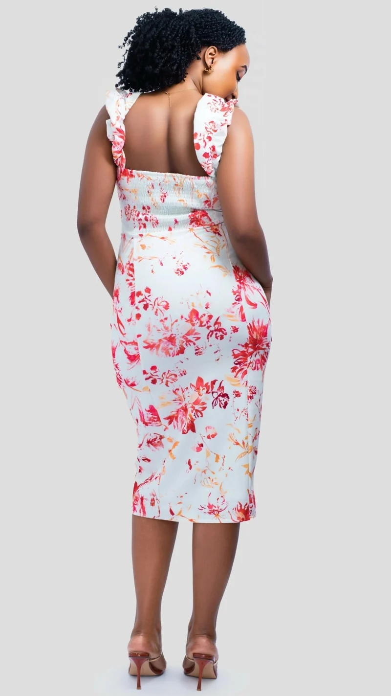 The Fashion Frenzy Safi Rose Front -Slit Midi Dress - Multicolored