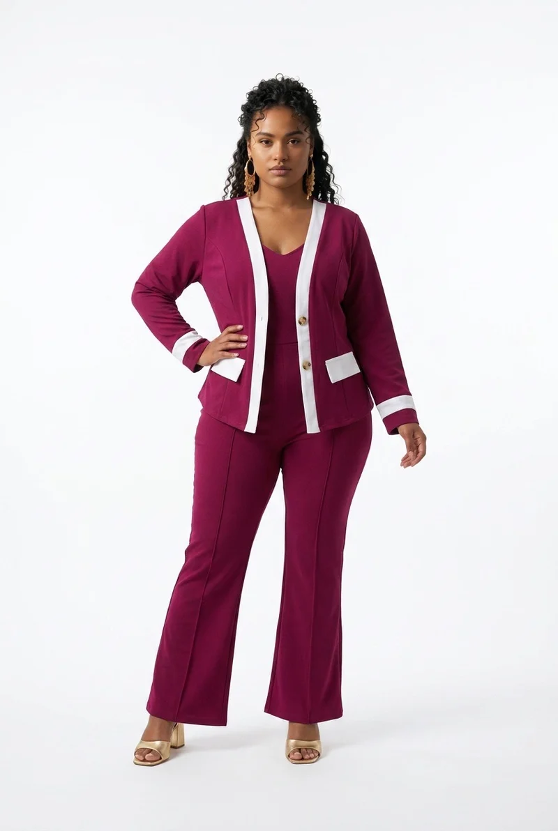 Stylish Sisters Color-block Pantsuit Set - Magenta